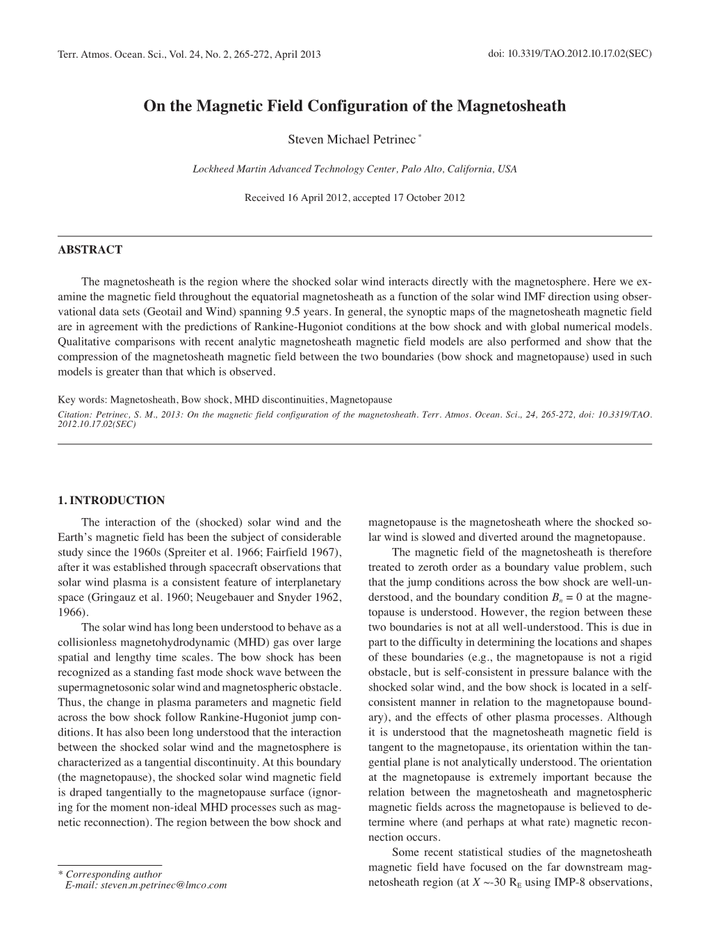 On the Magnetic Field Configuration of the Magnetosheath