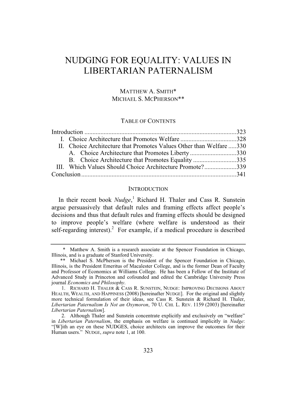 Nudging for Equality: Values in Libertarian Paternalism