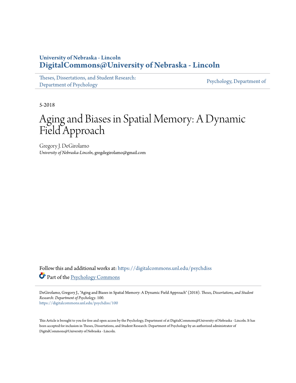 Aging and Biases in Spatial Memory: a Dynamic Field Approach Gregory J