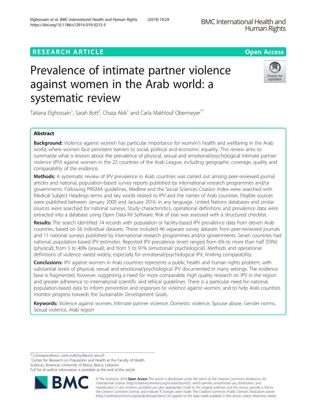 Prevalence of Intimate Partner Violence Against
