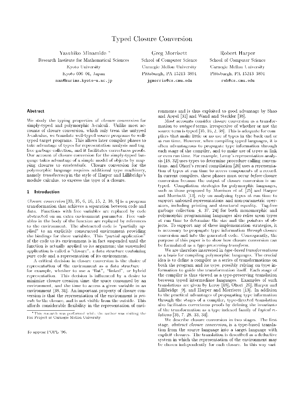 Typed Closure Conversion