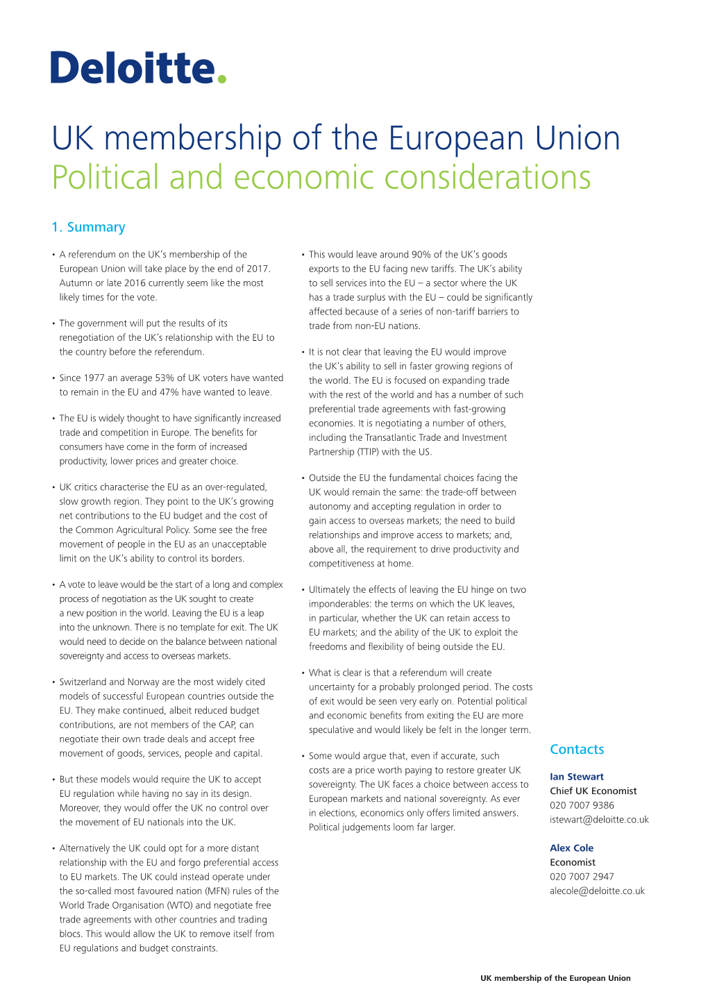 UK Membership of the European Union Political and Economic Considerations