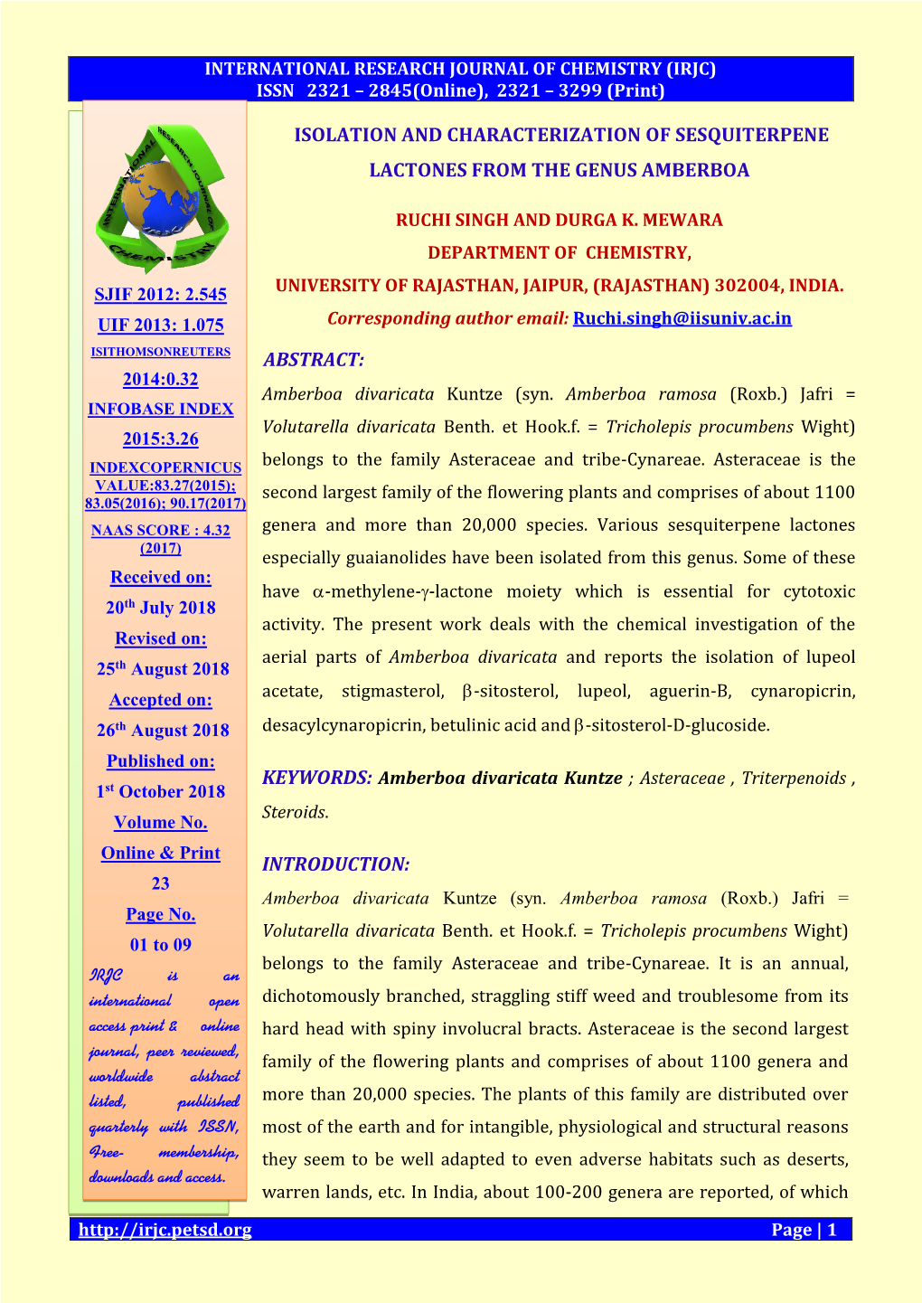 Isolation and Characterization of Sesquiterpene