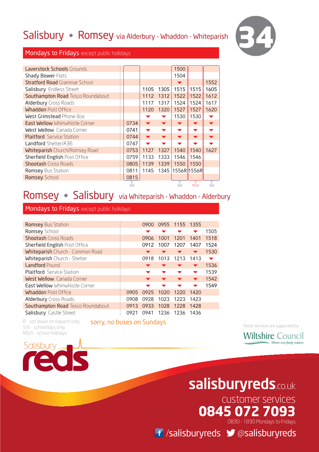 Salisbury • Romsey Via Alderbury - Whaddon - Whiteparish 34 Mondays to Fridays Except Public Holidays