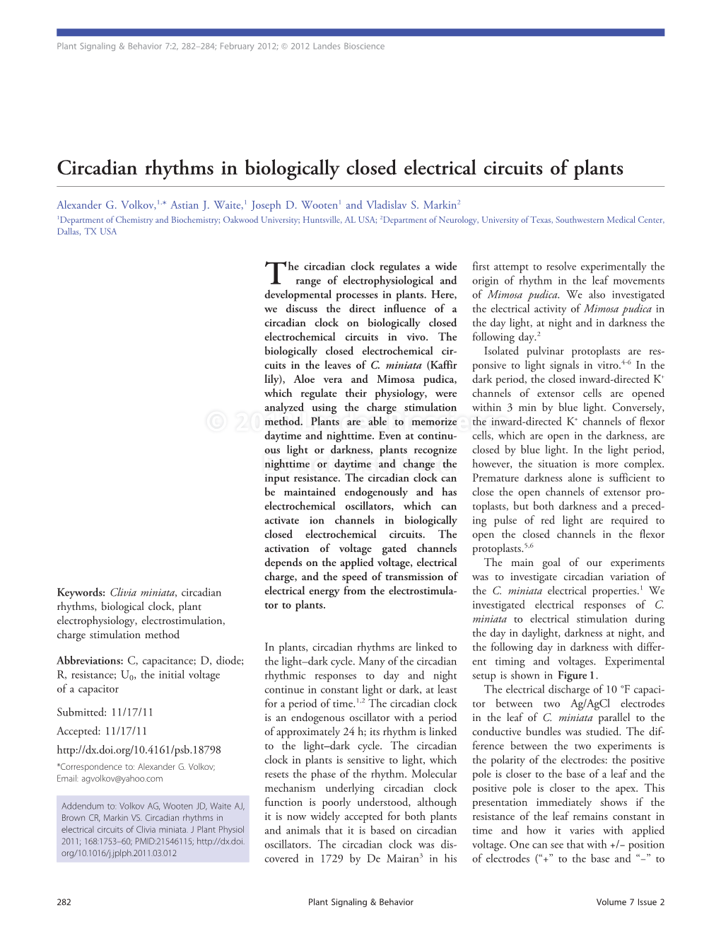 Circadian Rhythms in Biologically Closed Electrical Circuits of Plants