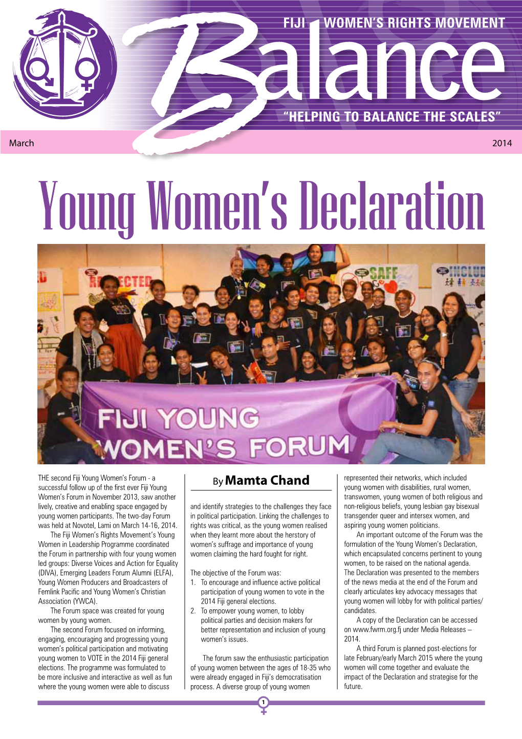 FIJI WOMEN's RIGHTS MOVEMENT “HELPING to BALANCE the SCALES” Bymamta Chand