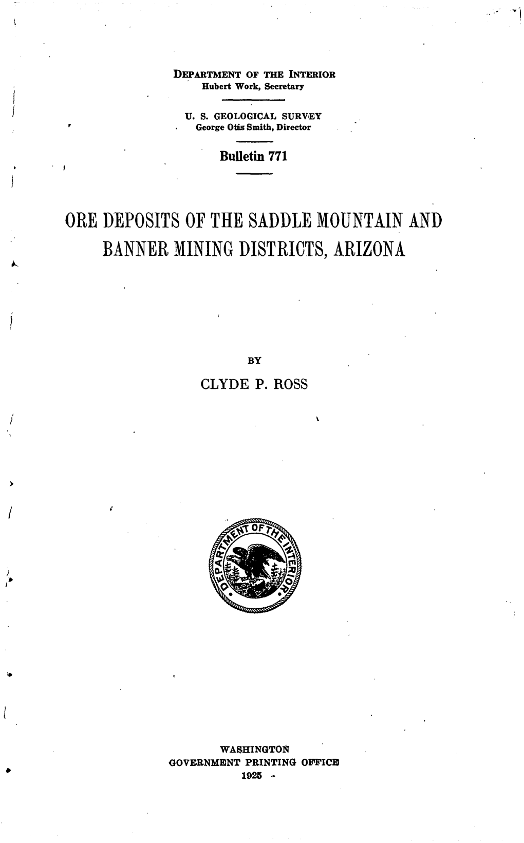 Ore Deposits of the Saddle Mountain and Banner Mining Districts, Arizona