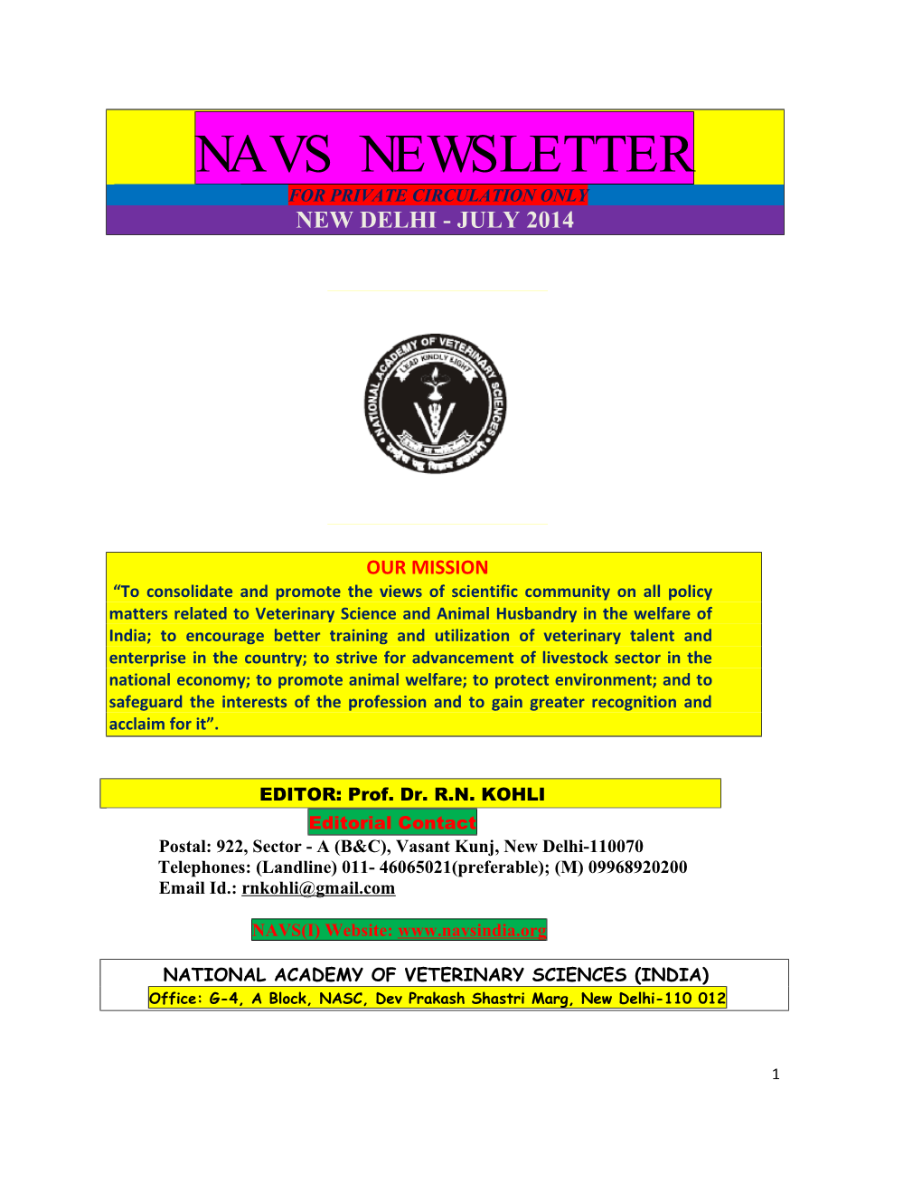 NAVS Newsletter July 2014