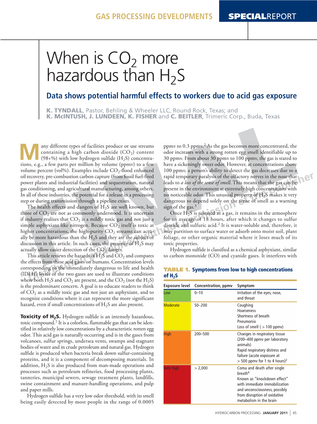 When Is CO2 More Hazardous Than H2S Data Shows Potential Harmful Effects to Workers Due to Acid Gas Exposure