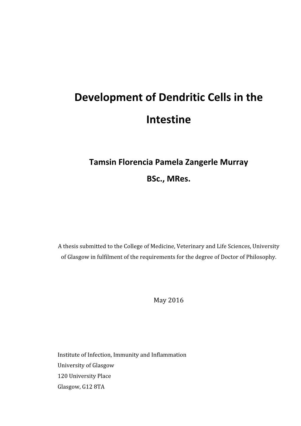 Development of Dendritic Cells in the Intestine