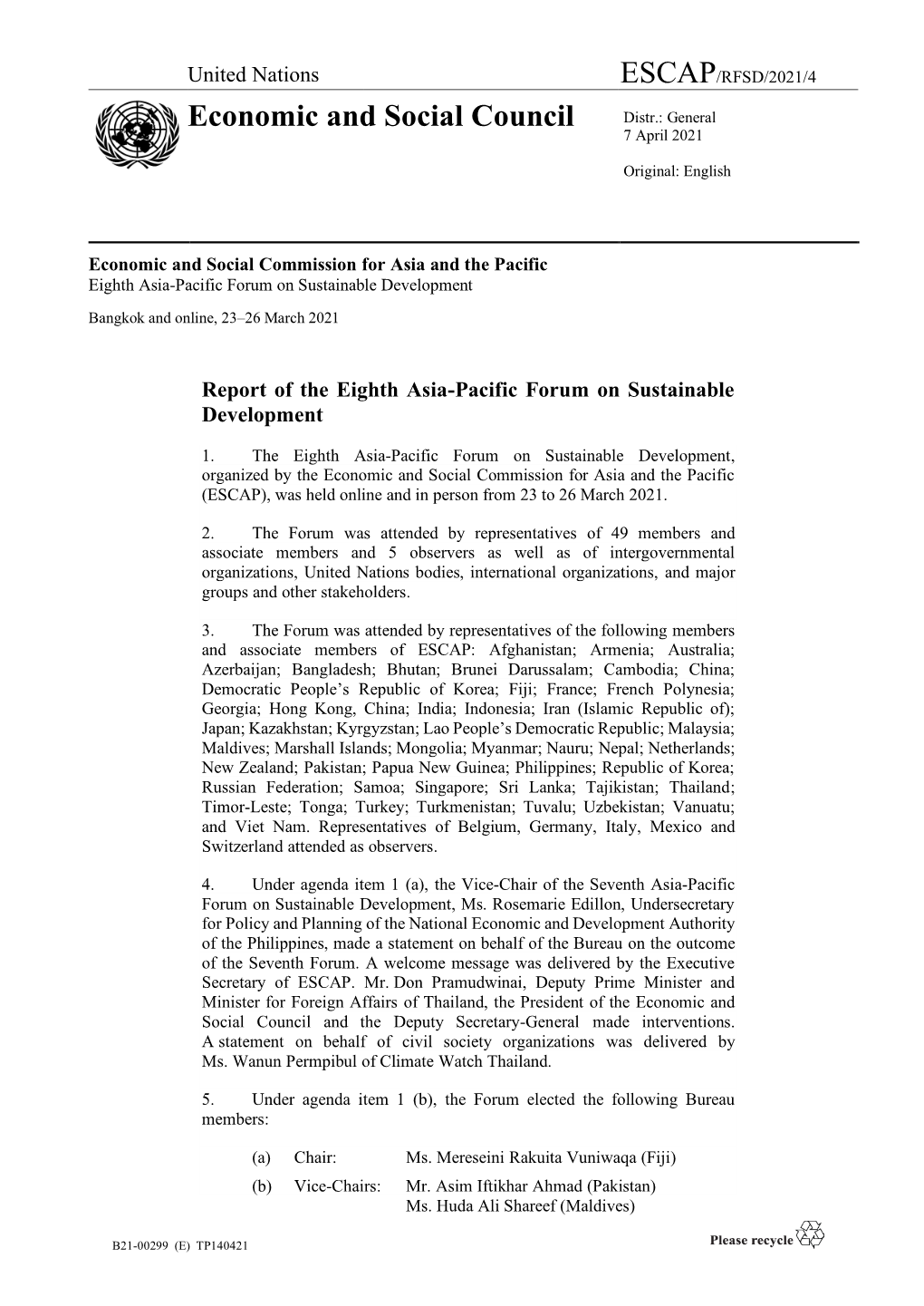 Report of the Eighth Asia-Pacific Forum on Sustainable Development