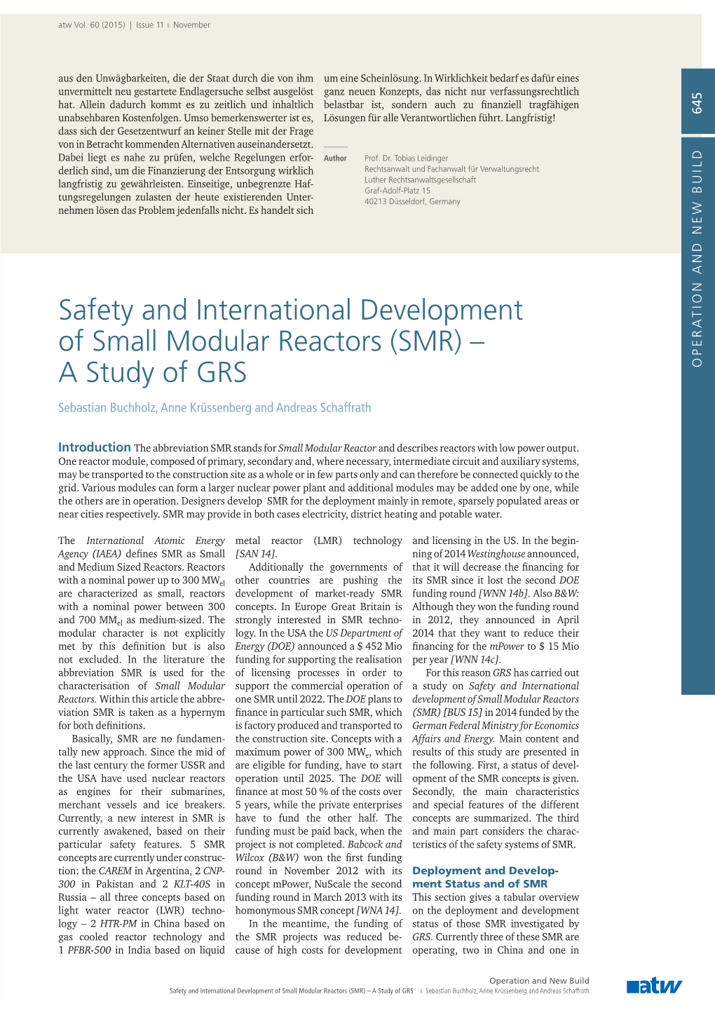 Safety and International Development of Small Modular Reactors