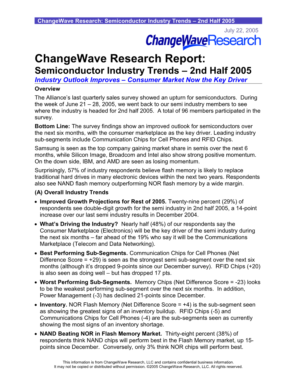 Changewave Research: Semiconductor Industry Trends 2Nd Half 2005