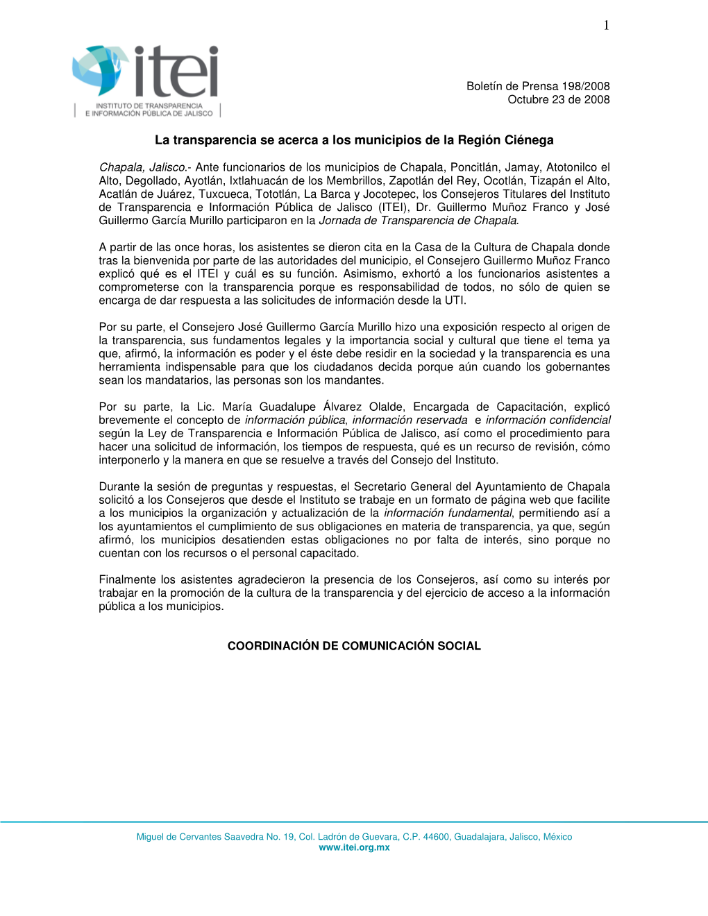 La Transparencia Se Acerca a Los Municipios De La Región Ciénega