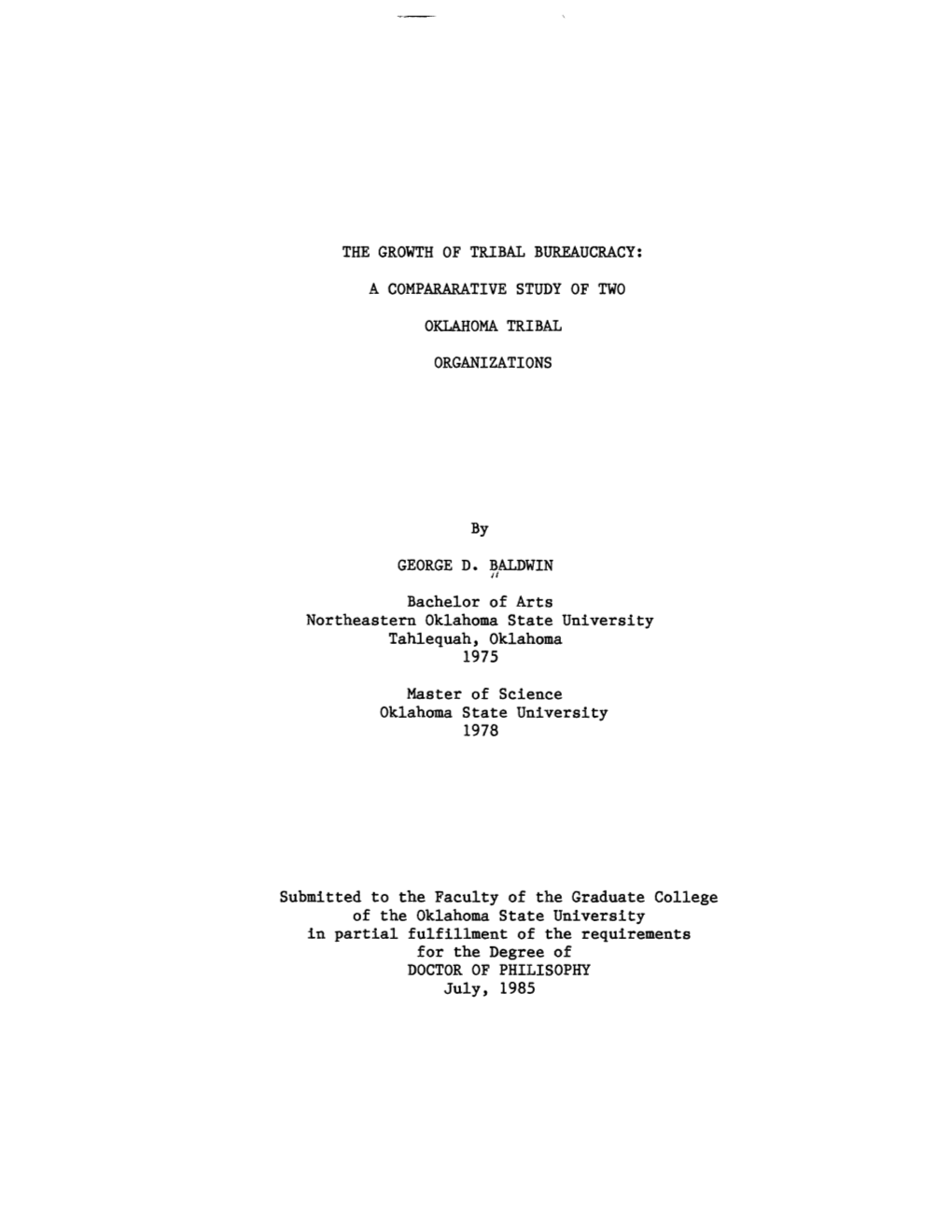 The Growth of Tribal Bureaucracy: a Comparative Study of Two Oklahoma Tribes