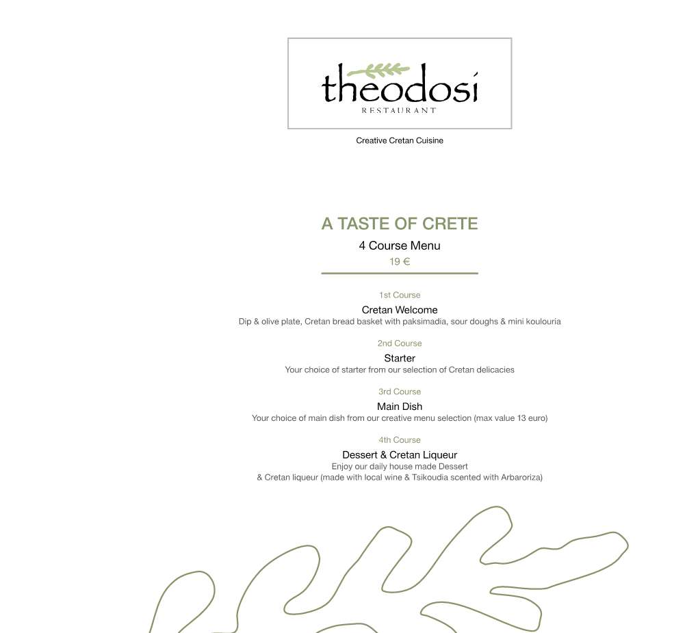 A TASTE of CRETE 4 Course Menu 19 €