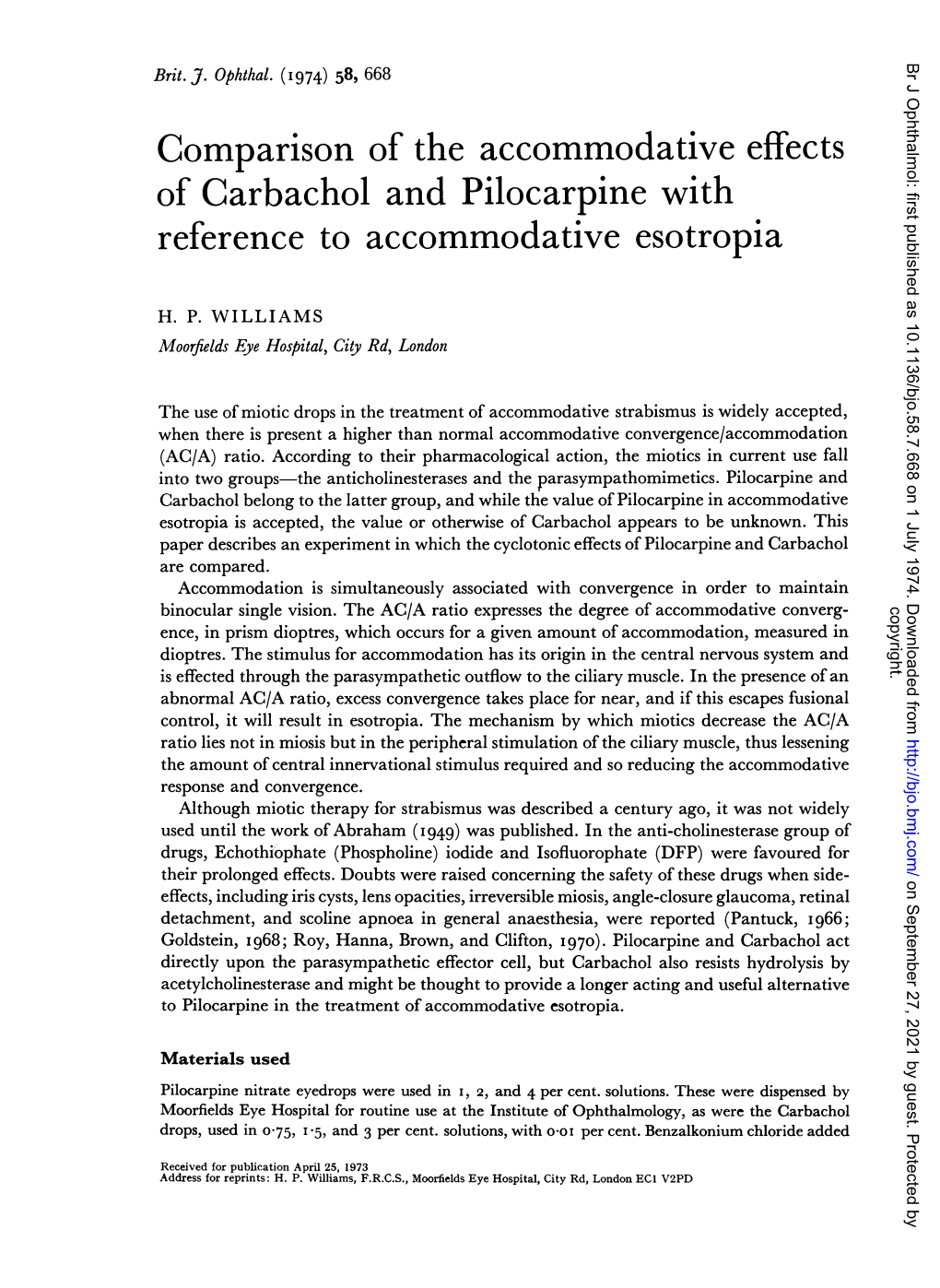 Comparison of the Accommodative Effects of Carbachol and Pilocarpine with Reference to Accommodative Esotropia