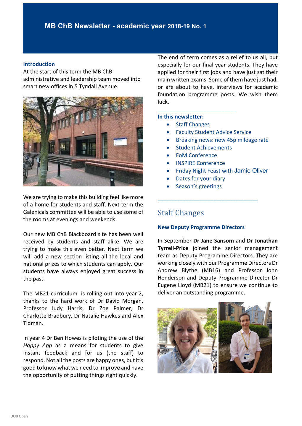 Mbchb Programme Newsletter 1 2018-19