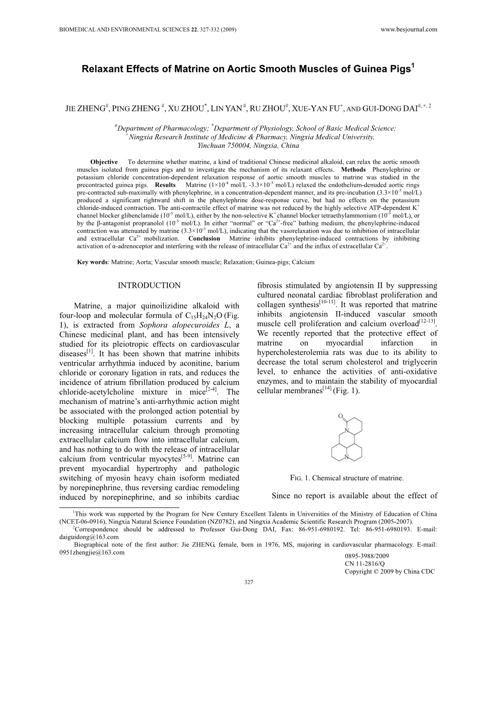 Relaxant Effects of Matrine on Aortic Smooth Muscles of Guinea Pigs1