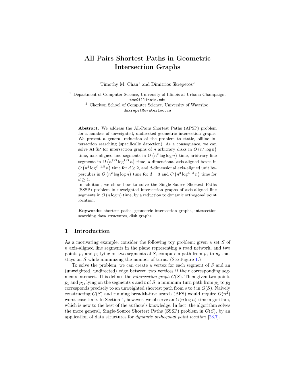 All-Pairs Shortest Paths in Geometric Intersection Graphs