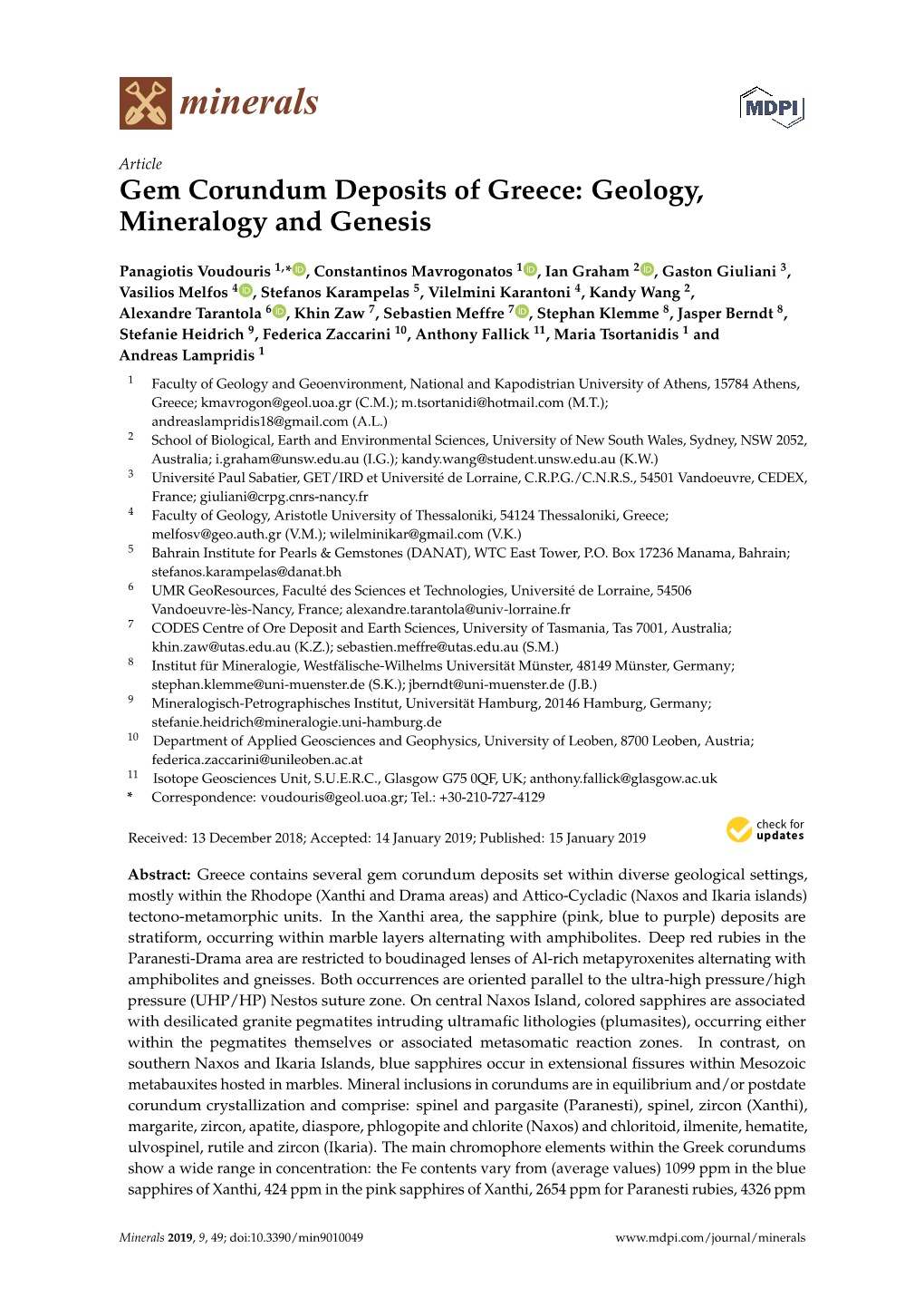 Gem Corundum Deposits of Greece: Geology, Mineralogy and Genesis