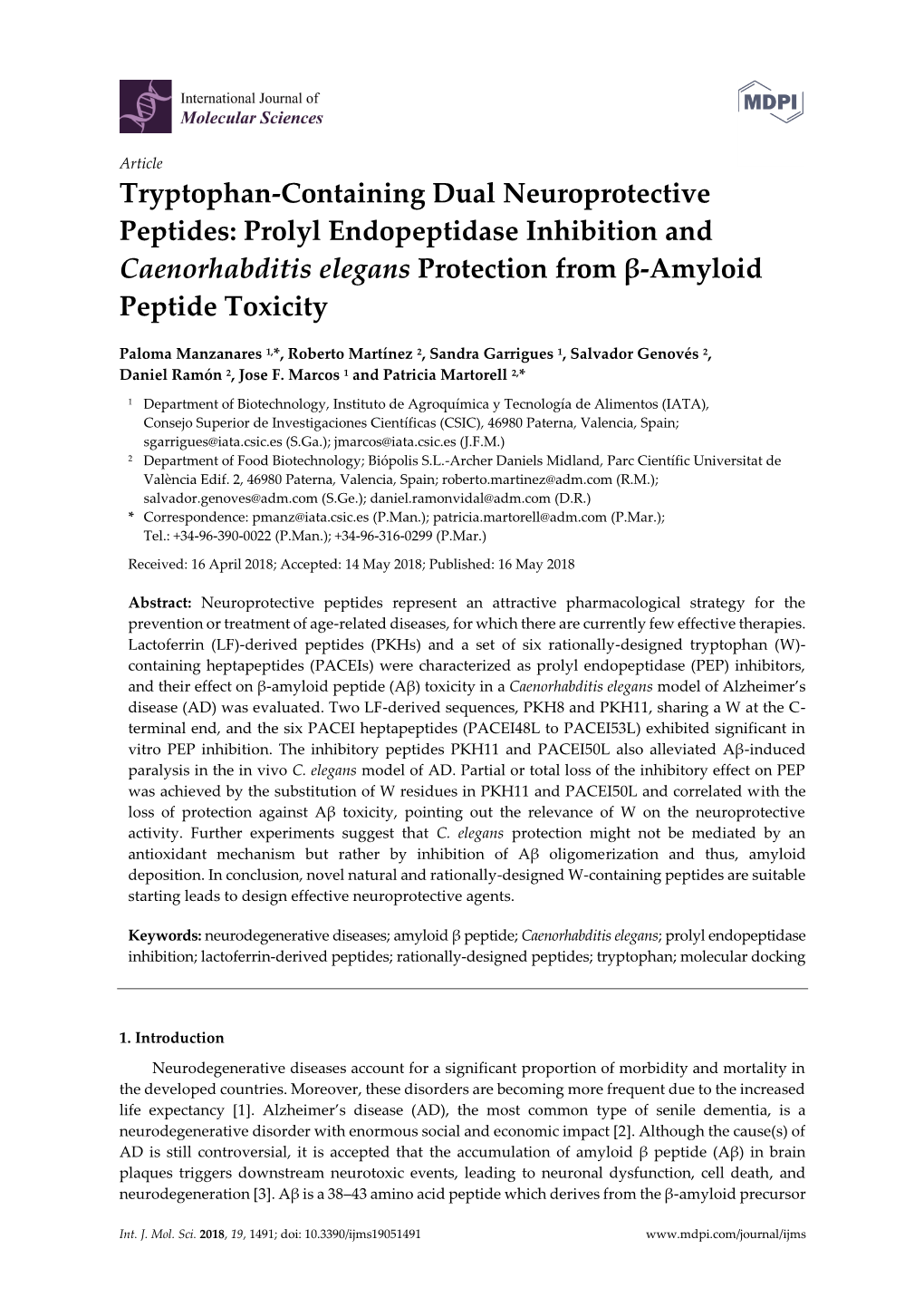 Prolyl Endopeptidase Inhibition and Caenorhabditis Elegans Protection from Β-Amyloid Peptide Toxicity