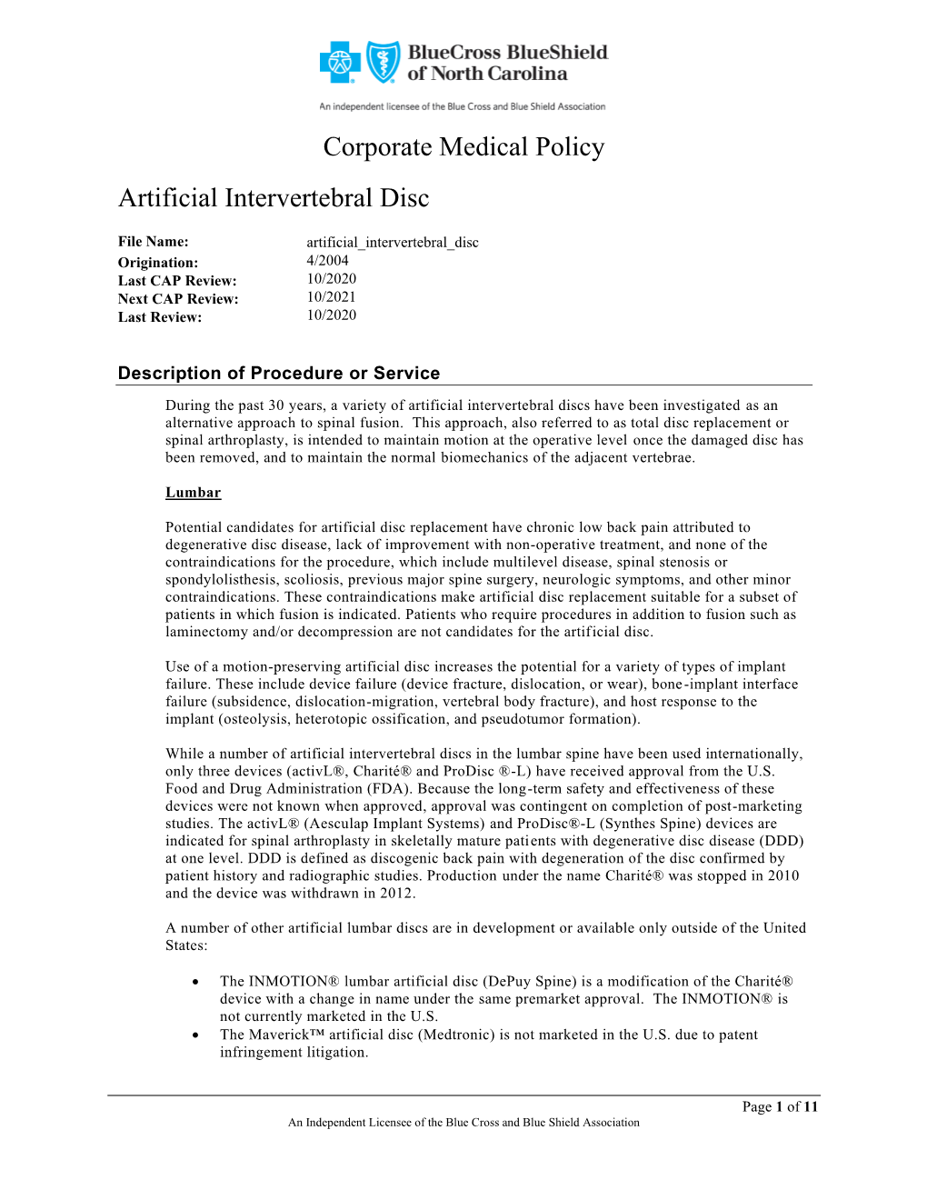 Artificial Intervertebral Disc