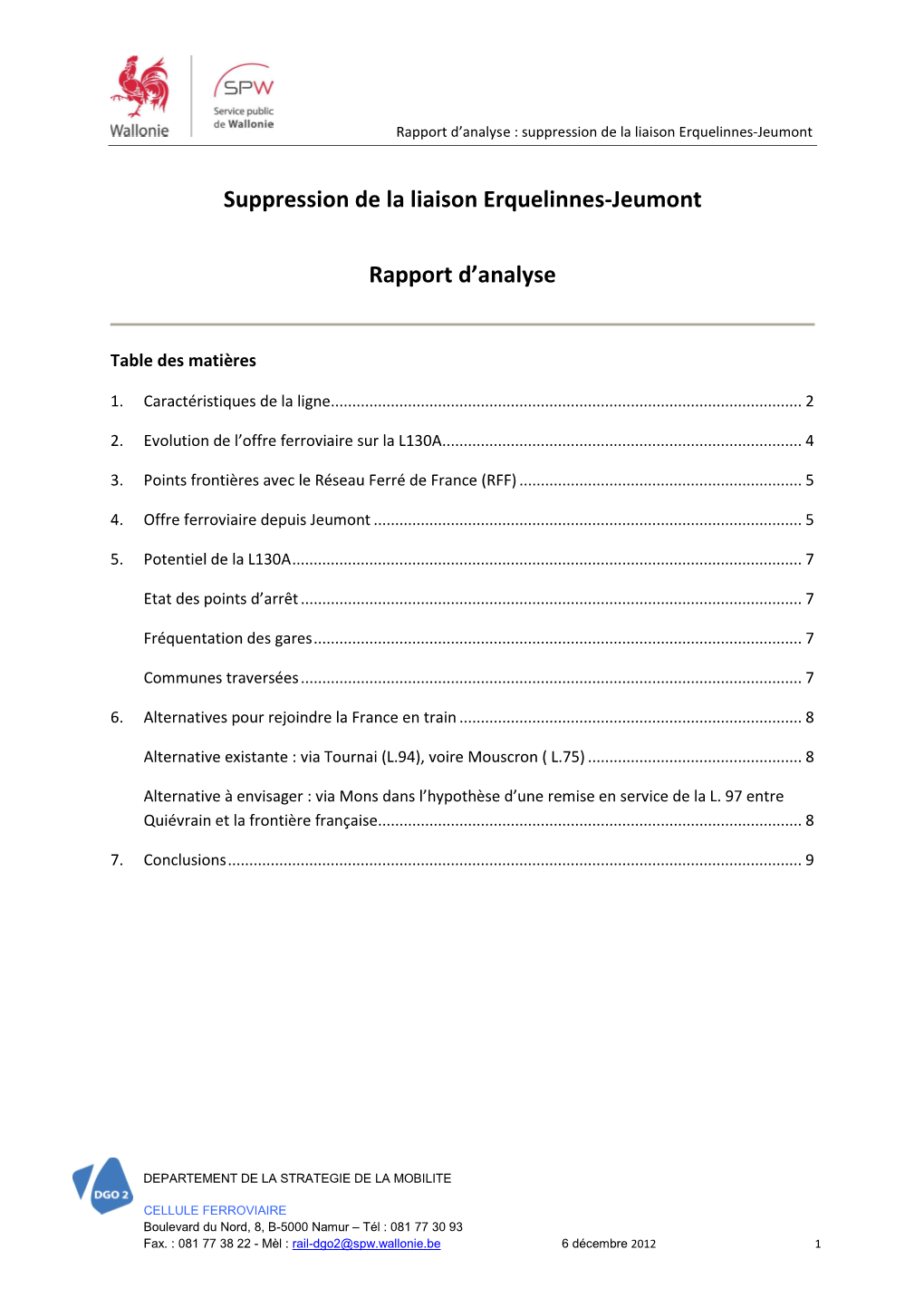 Suppression De La Liaison Erquelinnes-Jeumont Rapport D'analyse