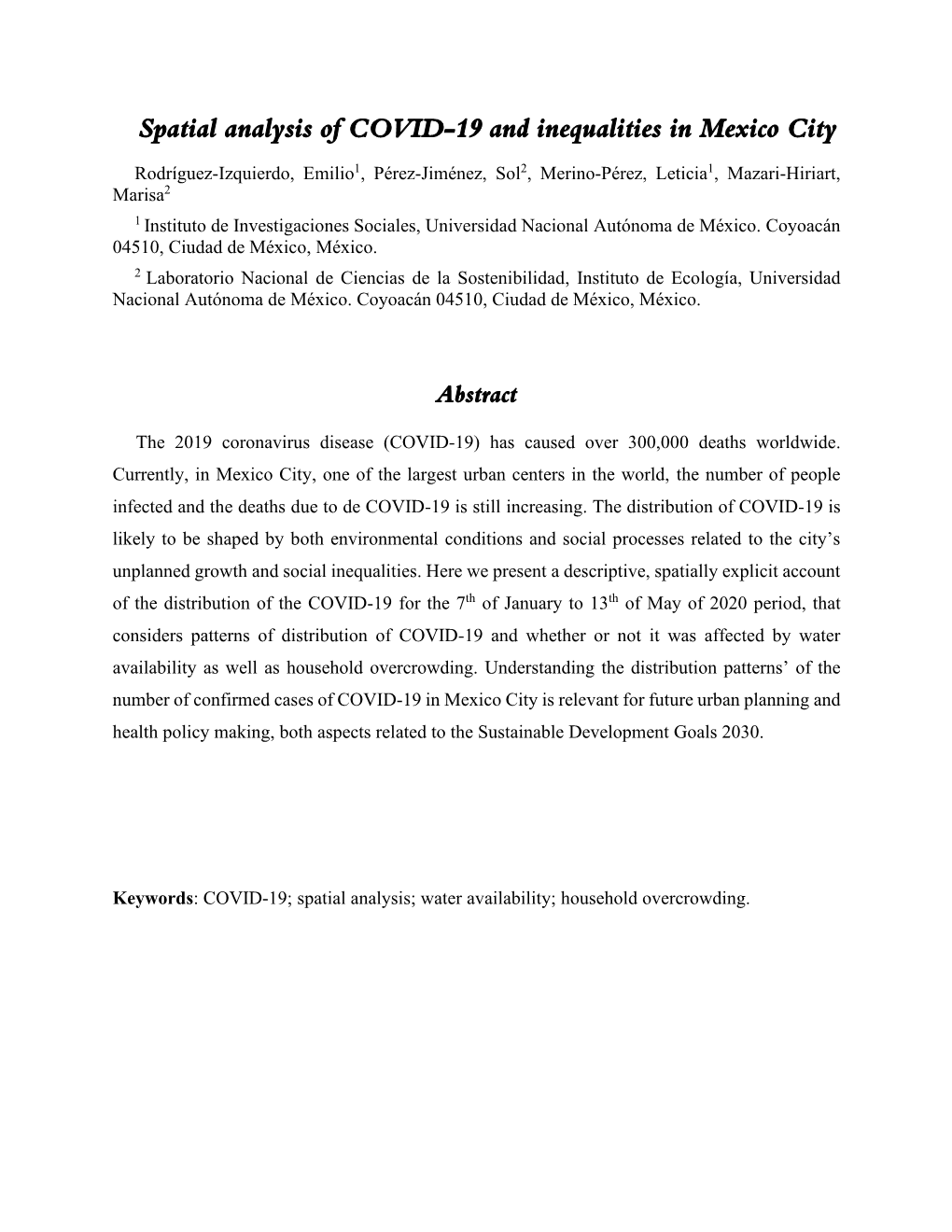 Spatial Analysis of COVID-19 and Inequalities in Mexico City