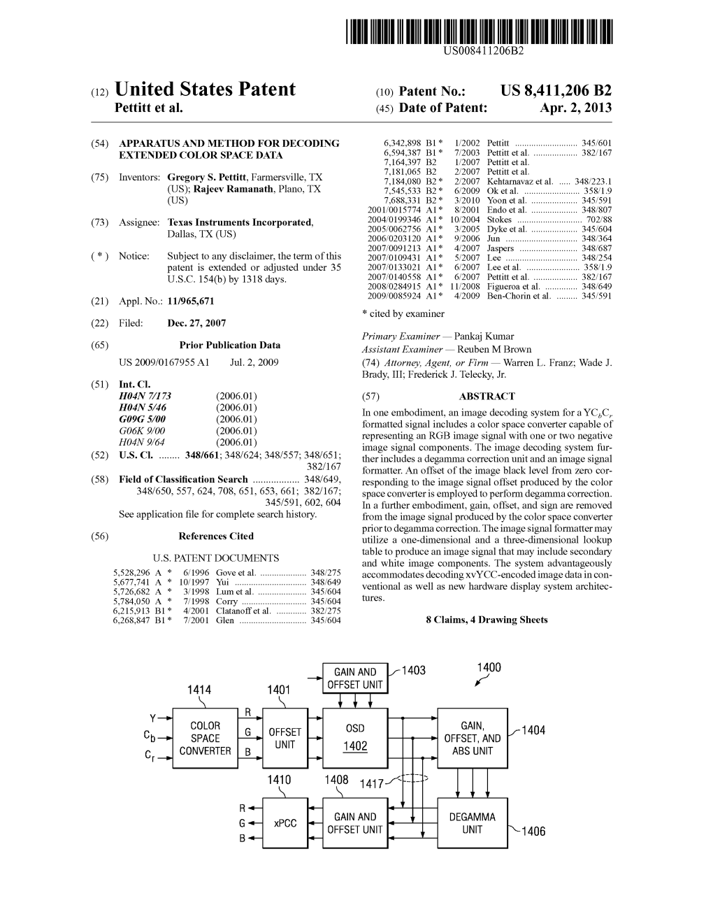 United States Patent (10) Patent No.: US 8.411.206 B2 Pettitt Et Al