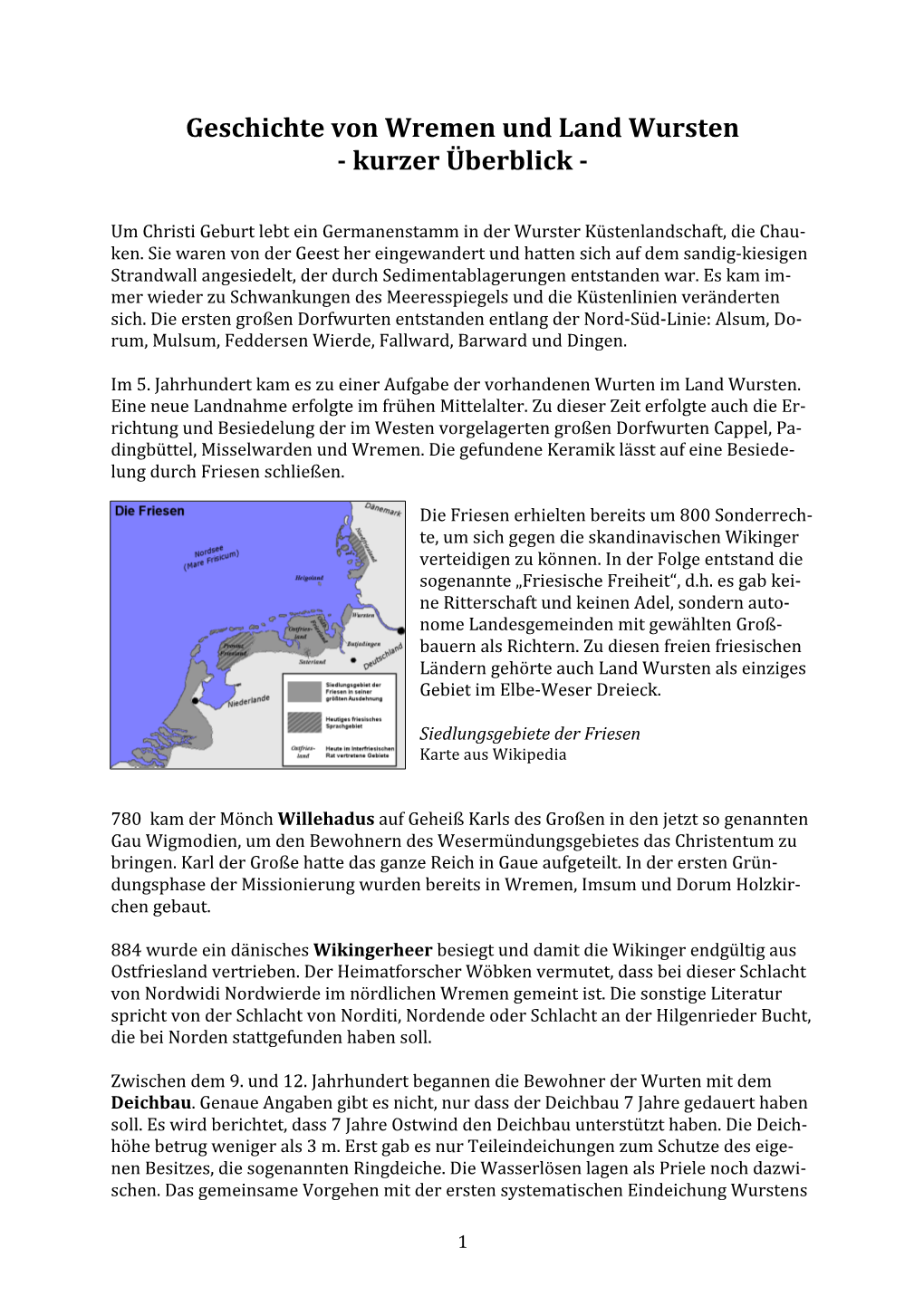 Geschichte Von Wremen Und Land Wursten - Kurzer Überblick