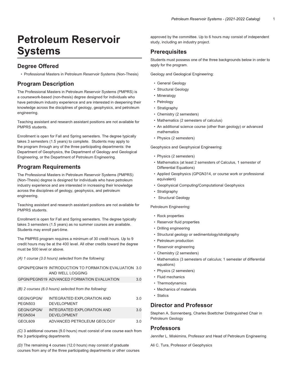 Petroleum Reservoir Systems - (2021-2022 Catalog) 1