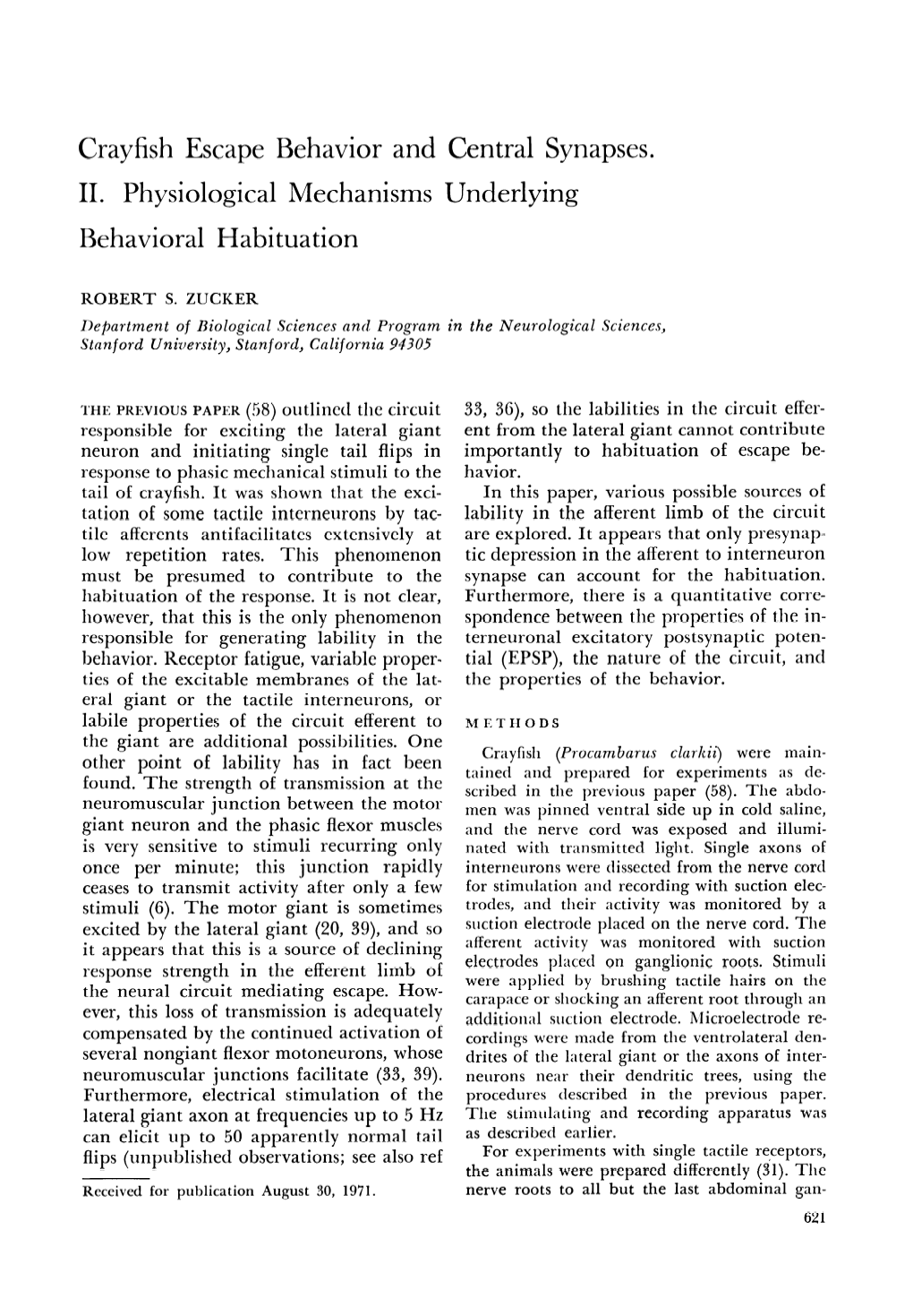 Crayfish Escape Behavior and Central Synapses. II. Physiological Mechanisms Underlying Behavioral Habituation