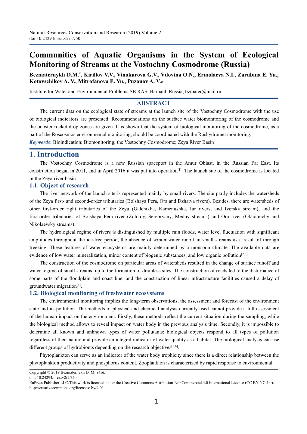 Communities of Aquatic Organisms in the System Of