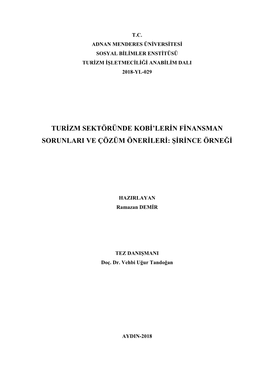 Turġzm Sektöründe Kobġ'lerġn Fġnansman Sorunlari Ve Çözüm Önerġlerġ: Ġġrġnce Örneğġ