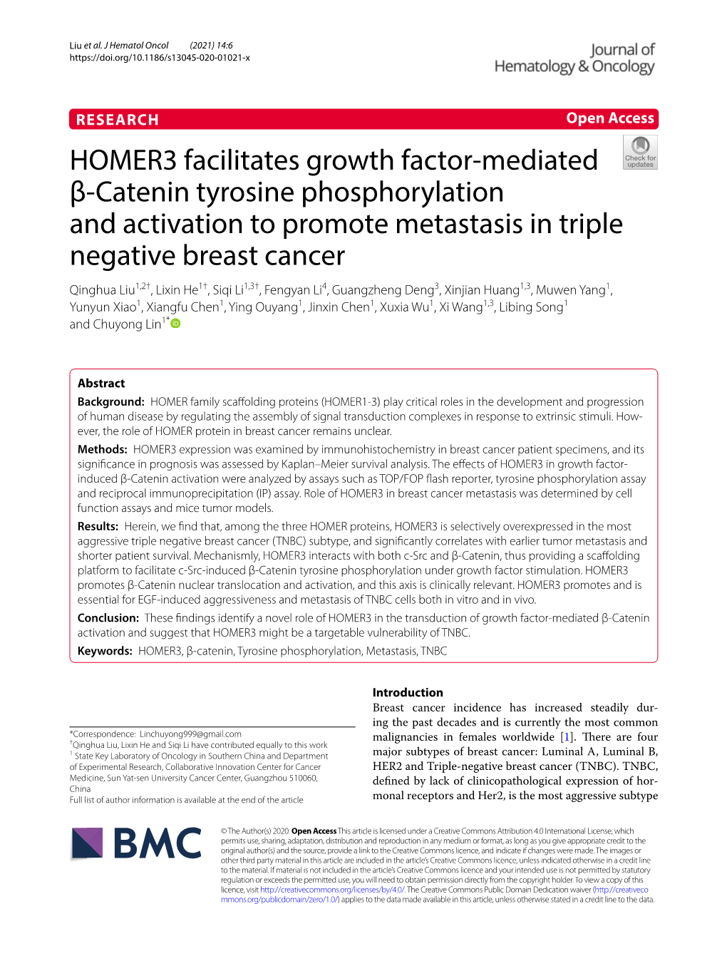 HOMER3 Facilitates Growth Factor-Mediated Β-Catenin Tyrosine