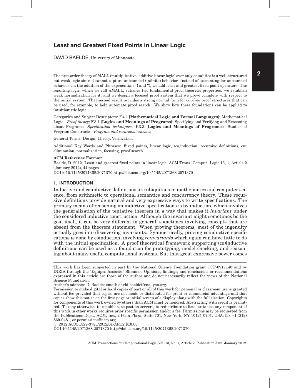 Least and Greatest Fixed Points in Linear Logic