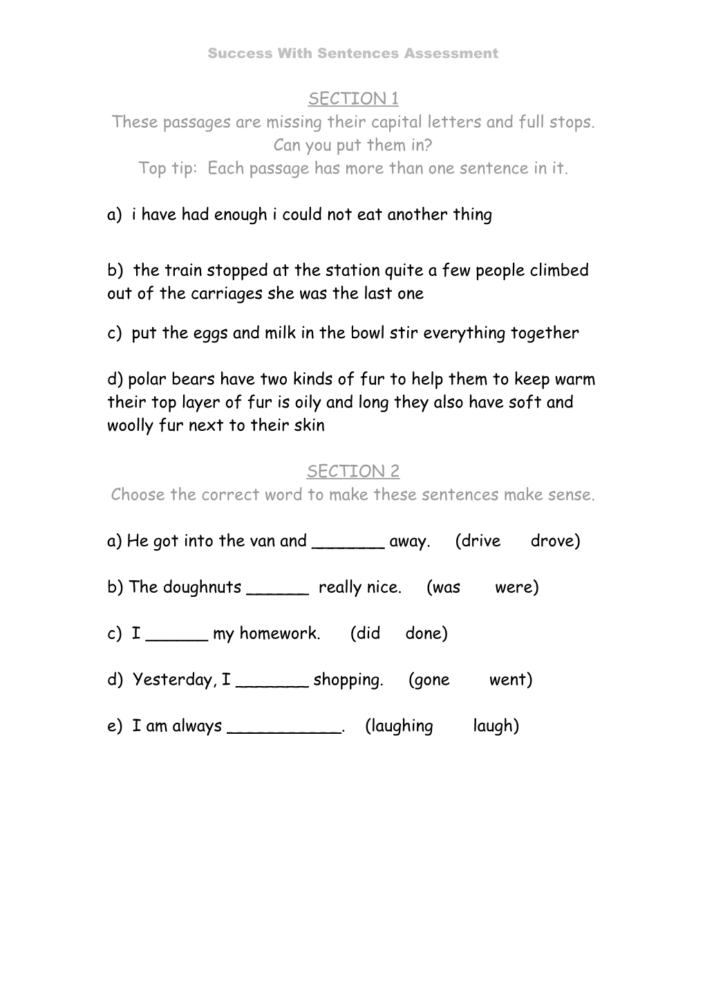 Success with Sentences Assessment