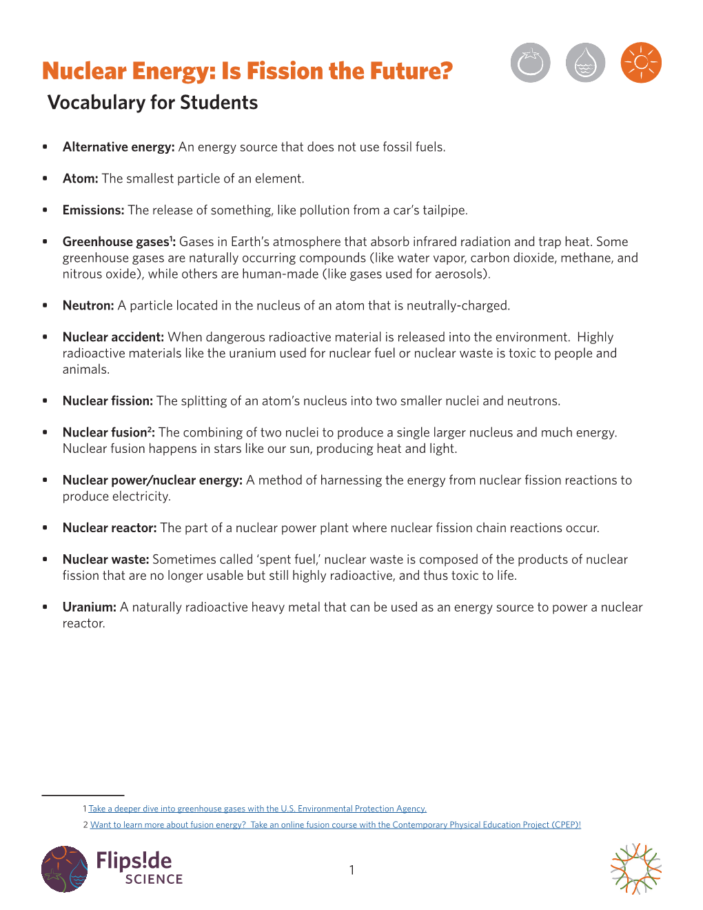 Nuclear Energy: Is Fission the Future? Vocabulary for Students