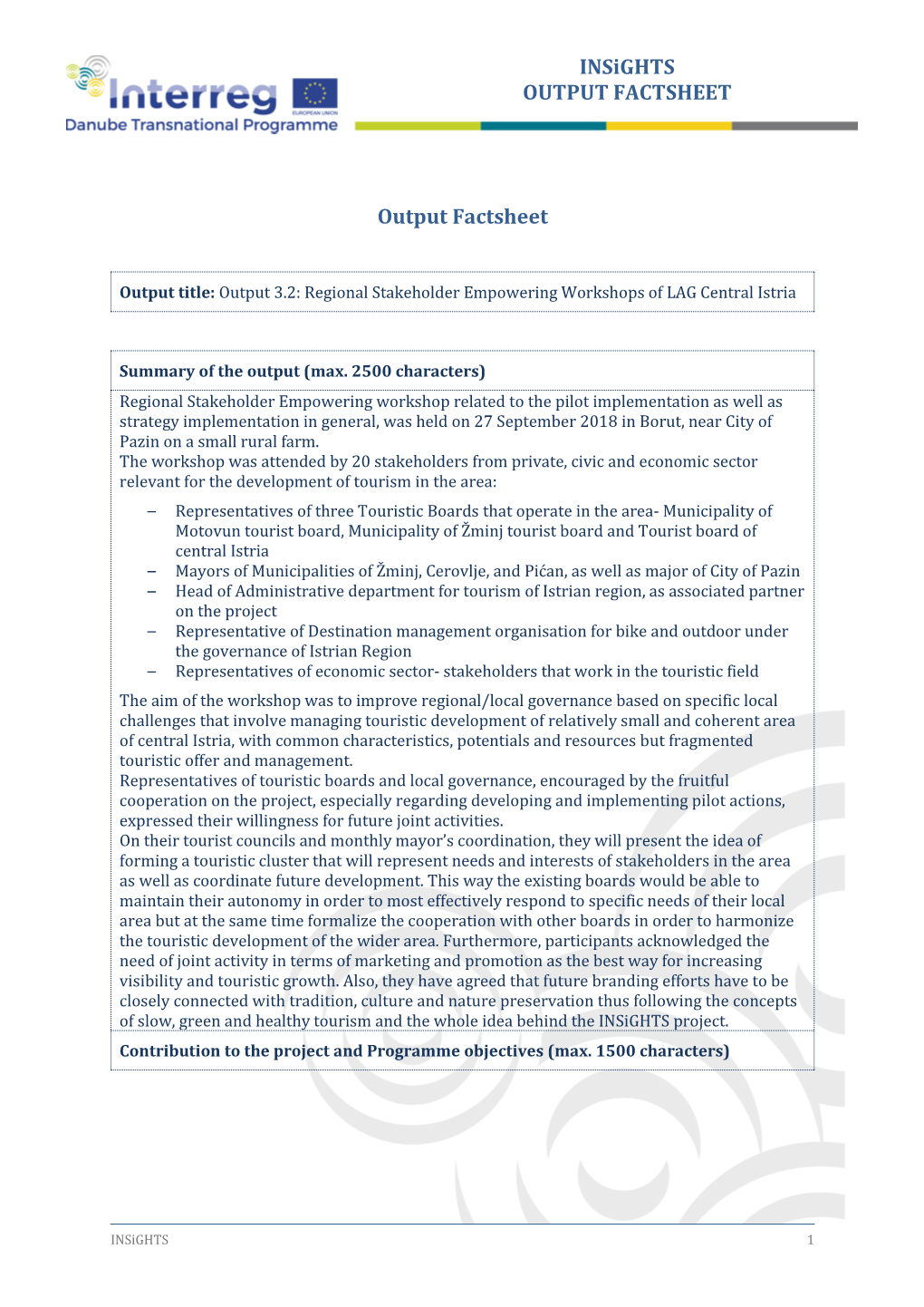 3.2. Output Factsheet