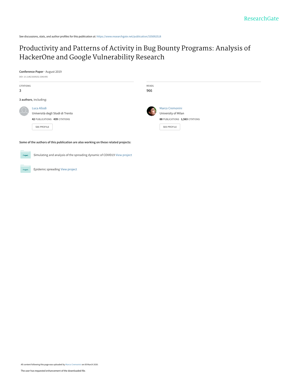 Productivity and Patterns of Activity in Bug Bounty Programs: Analysis of Hackerone and Google Vulnerability Research