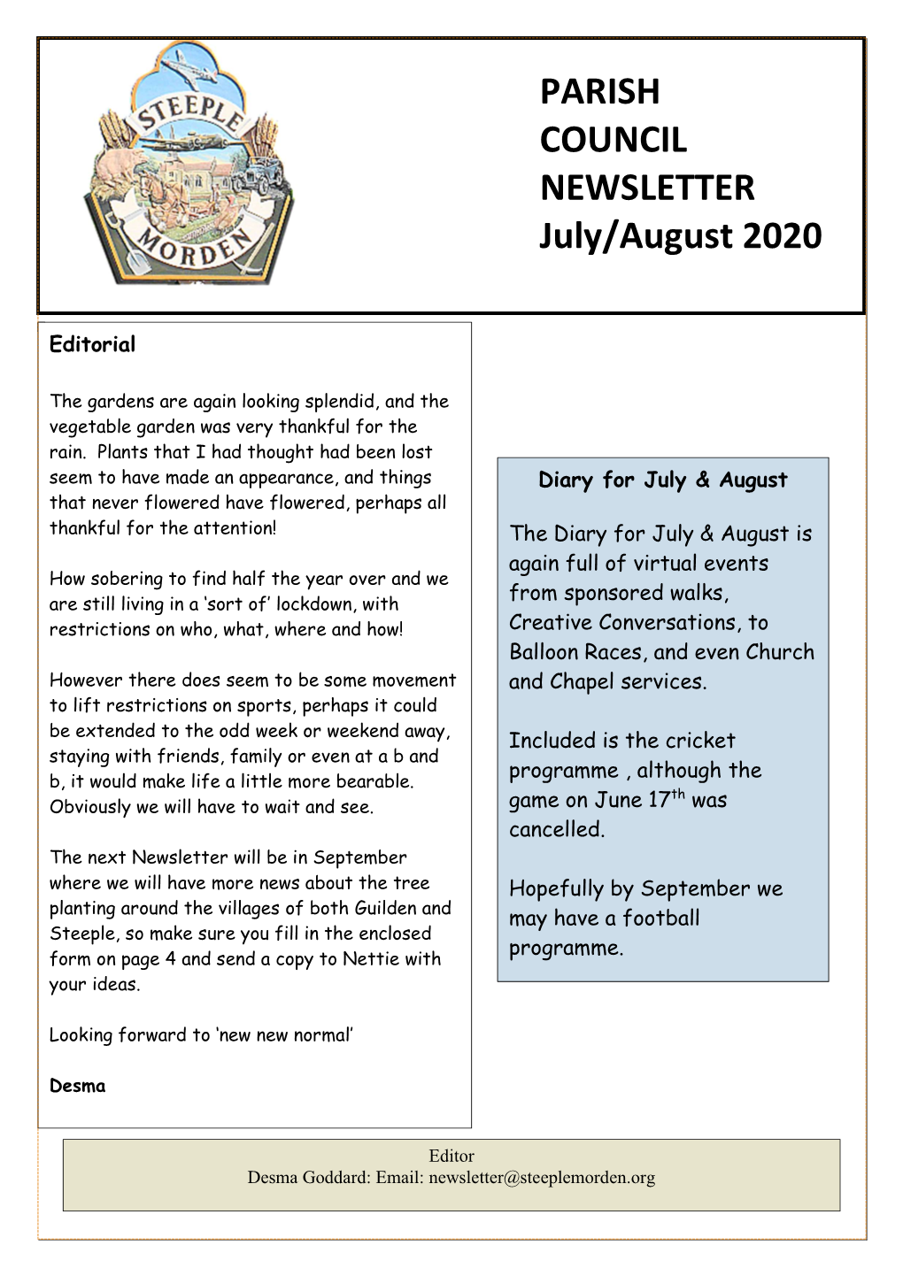 PARISH COUNCIL NEWSLETTER July/August 2020