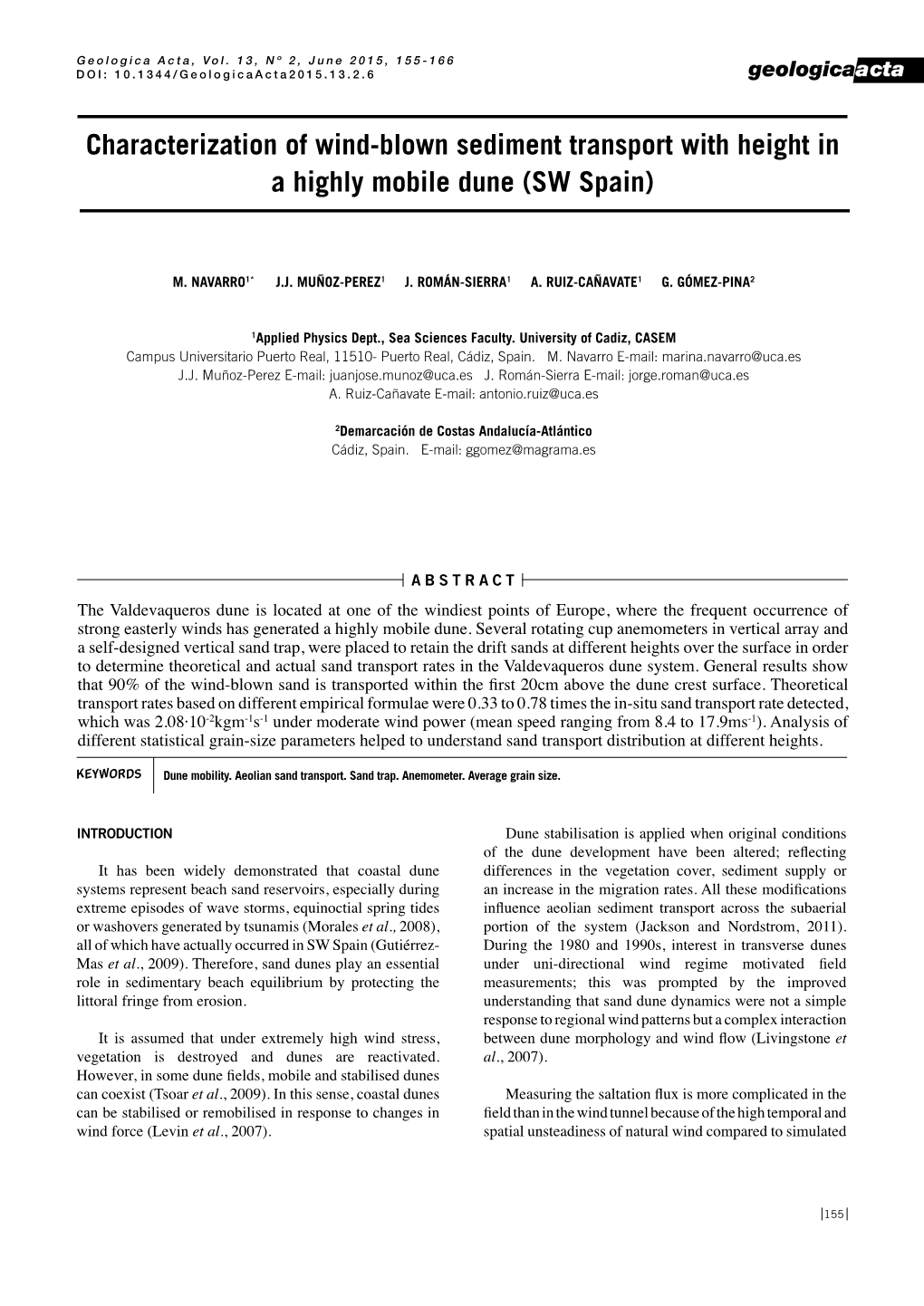 Characterization of Wind-Blown Sediment Transport with Height in a Highly Mobile Dune (SW Spain)