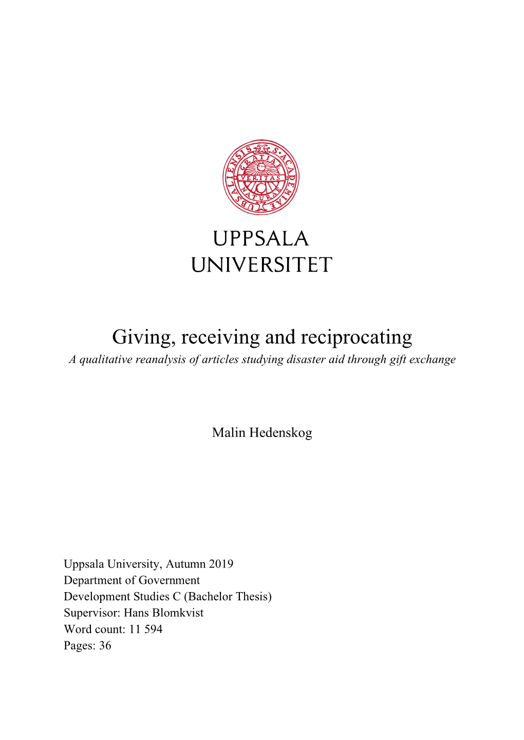 Giving, Receiving and Reciprocating a Qualitative Reanalysis of Articles Studying Disaster Aid Through Gift Exchange