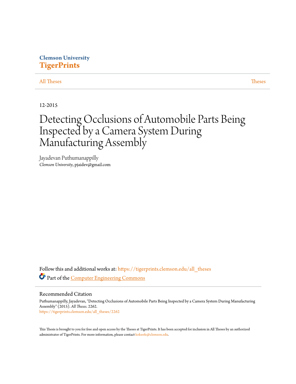 Detecting Occlusions of Automobile Parts Being Inspected by a Camera