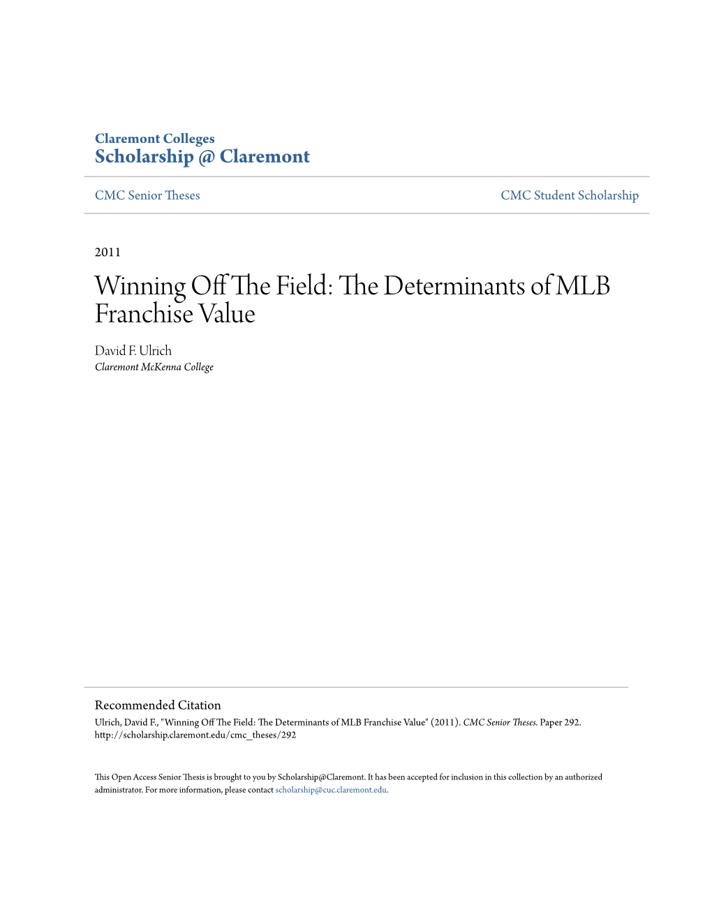The Determinants of Mlb Franchise Value