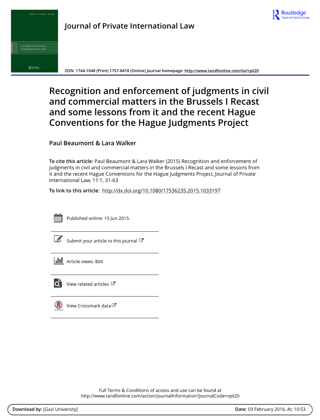 Recognition and Enforcement of Judgments in Civil and Commercial