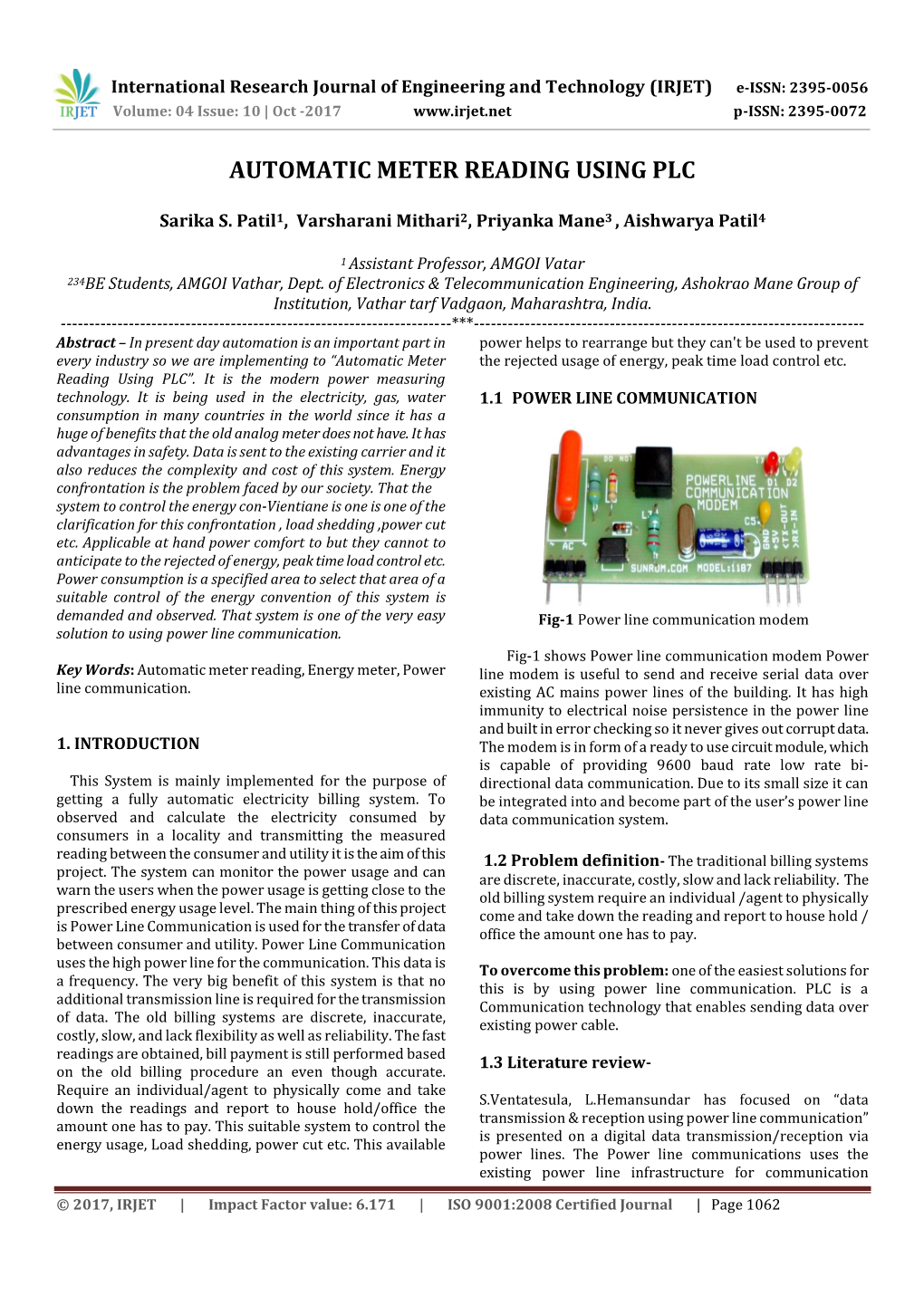 Automatic Meter Reading Using Plc