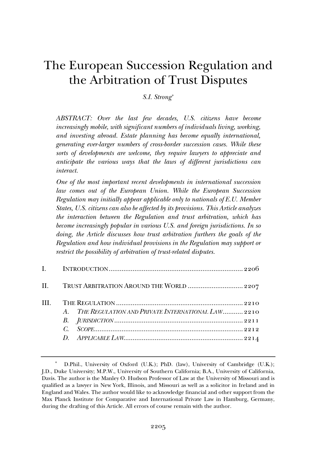 The European Succession Regulation and the Arbitration of Trust Disputes