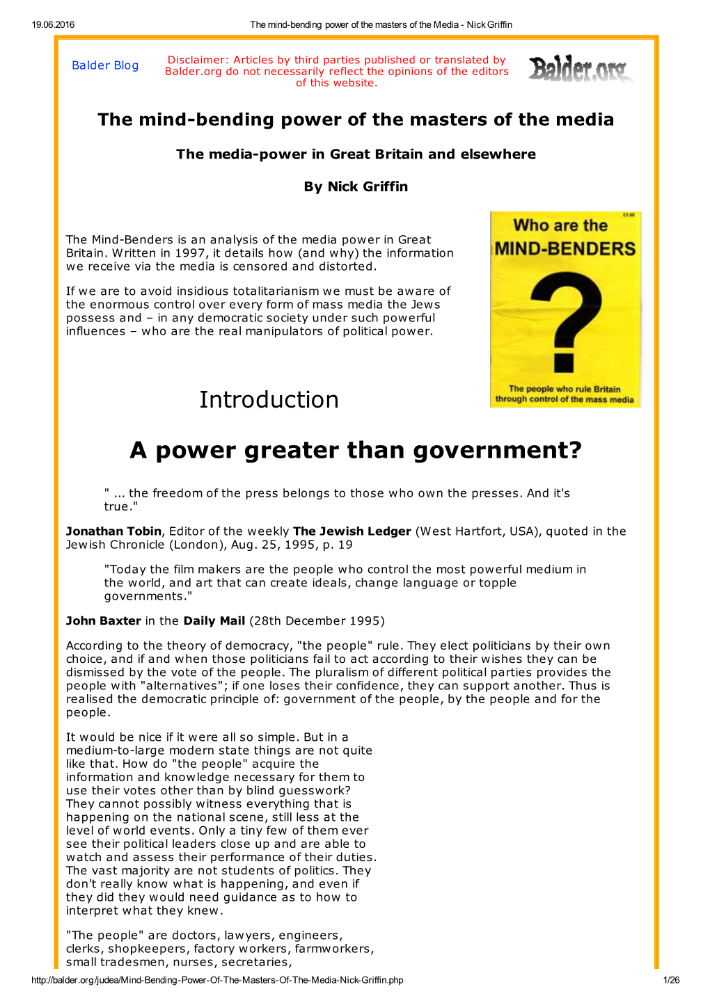 Introduction a Power Greater Than Government?